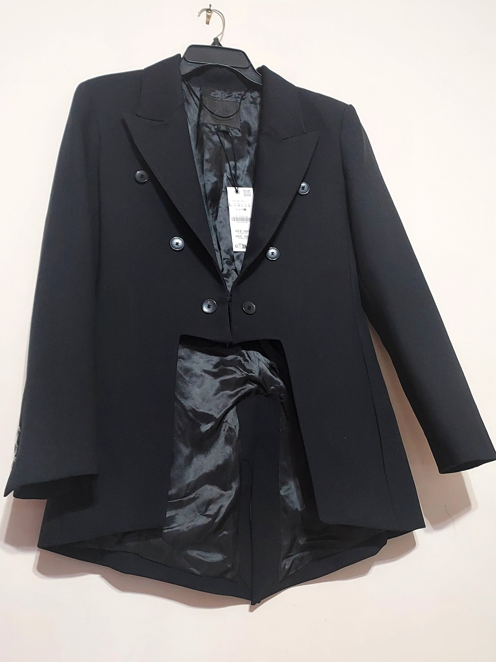 Zara zw Collection Asymmetric  Black  Double-Breasted Blazer Sz-L - Picture 8 of 13